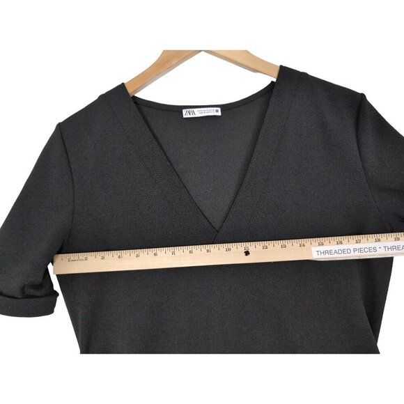 Zara Belted Pullover Dress Womens S Black Short Sleeve Above‎ Knee V-Neck Career - Picture 8 of 8